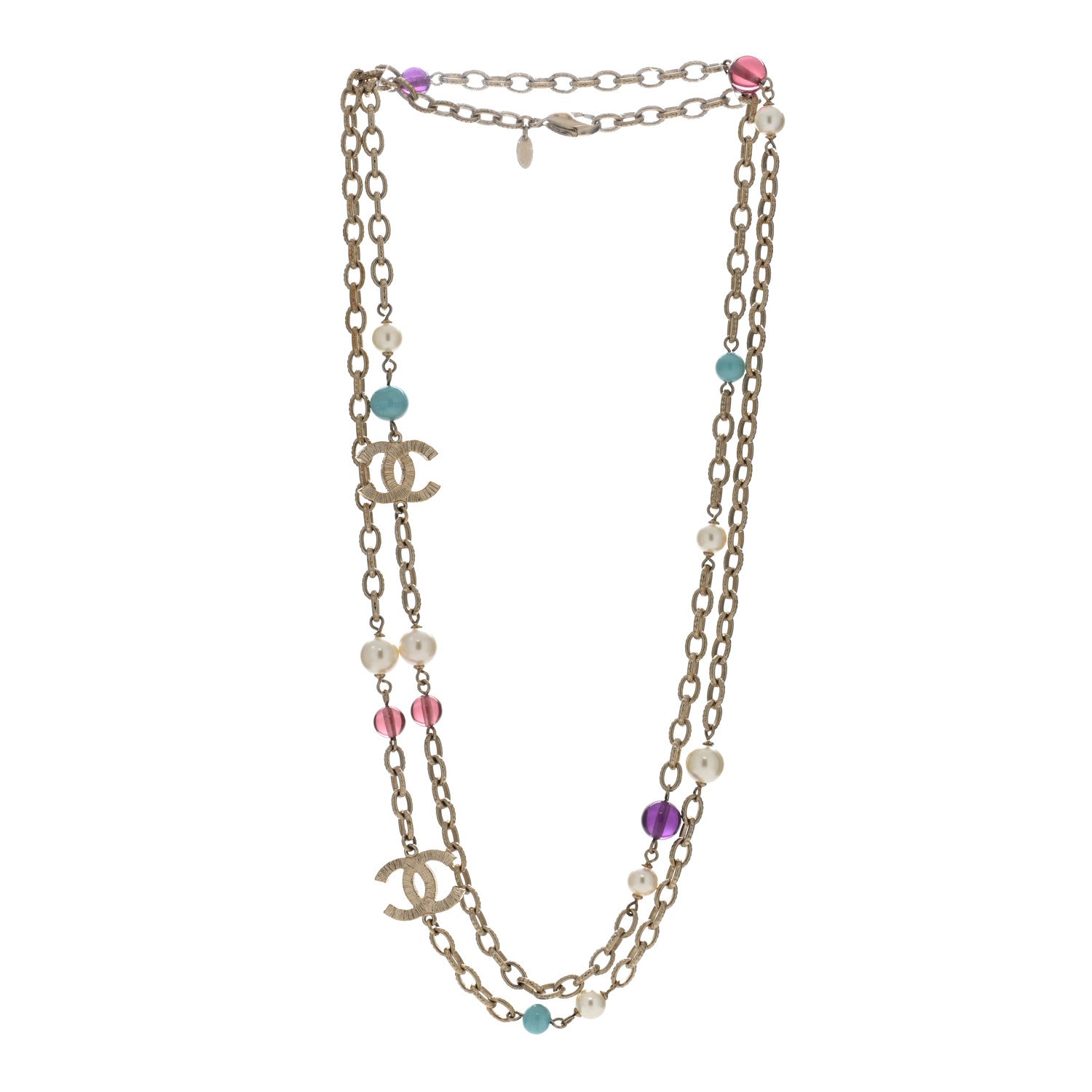 Chanel Beaded Pearl Glass CC Necklace Gold Multicolor 2 of 4