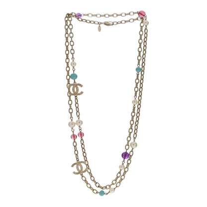 Chanel Beaded Pearl Glass CC Necklace Gold Multicolor 2 of 4