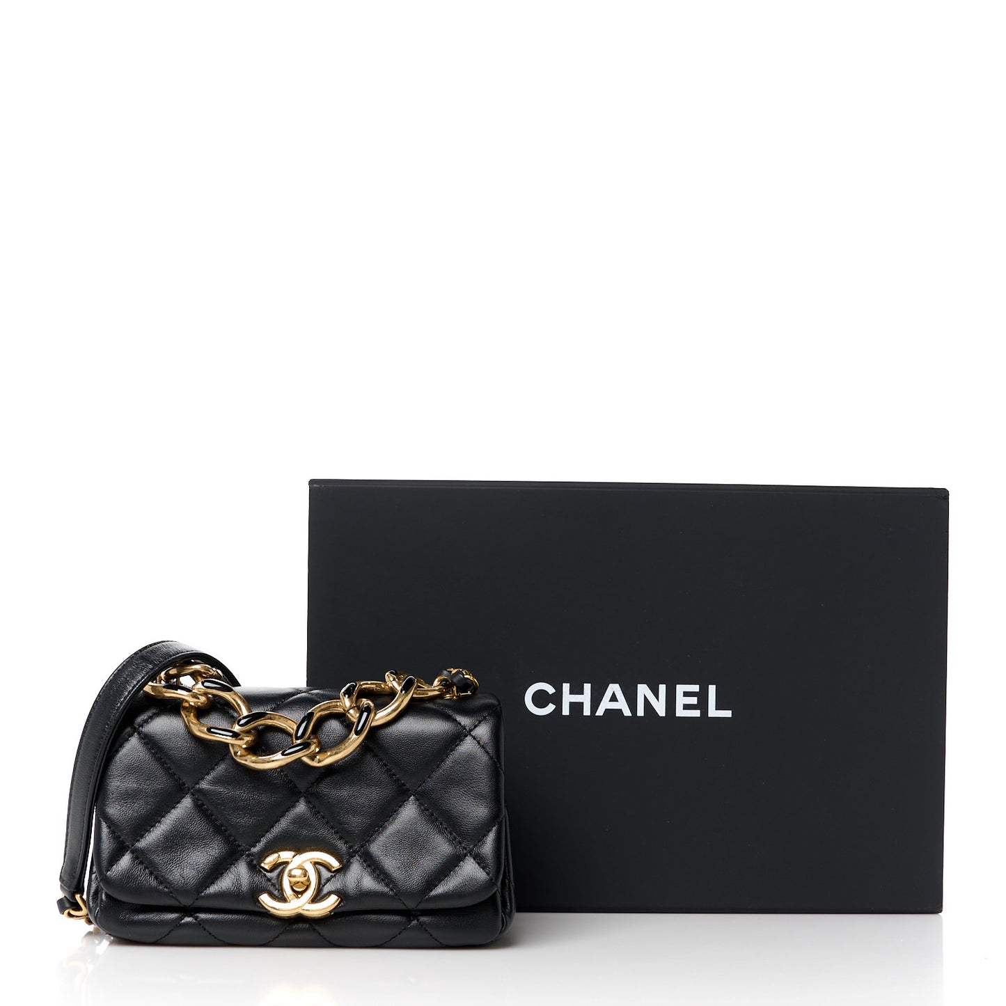 Lambskin Quilted Mini Color Match Flap Black