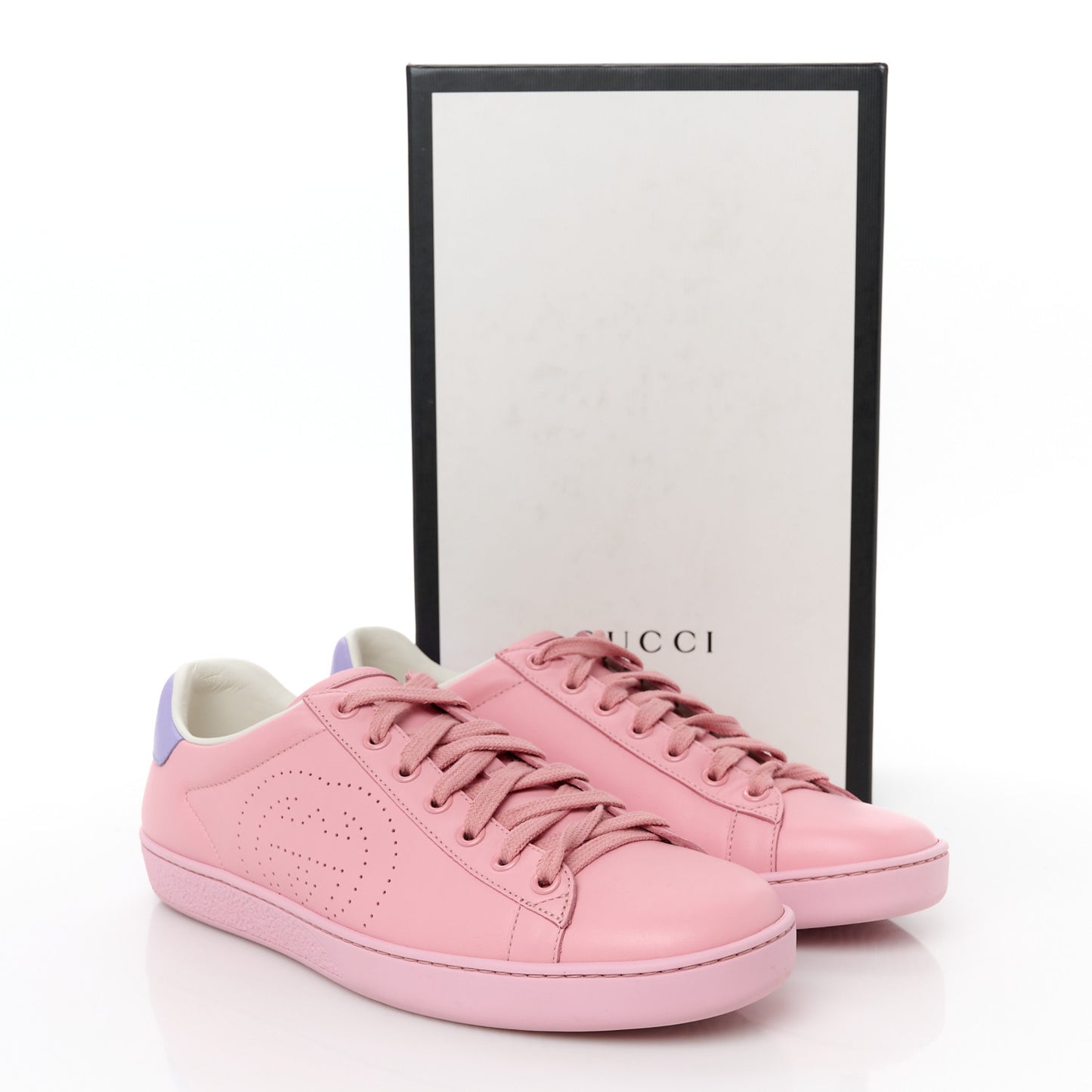 Miro Soft Calfskin Interlocking G Perforated Womens Ace Sneakers 39.5 Wild Rose Lapis