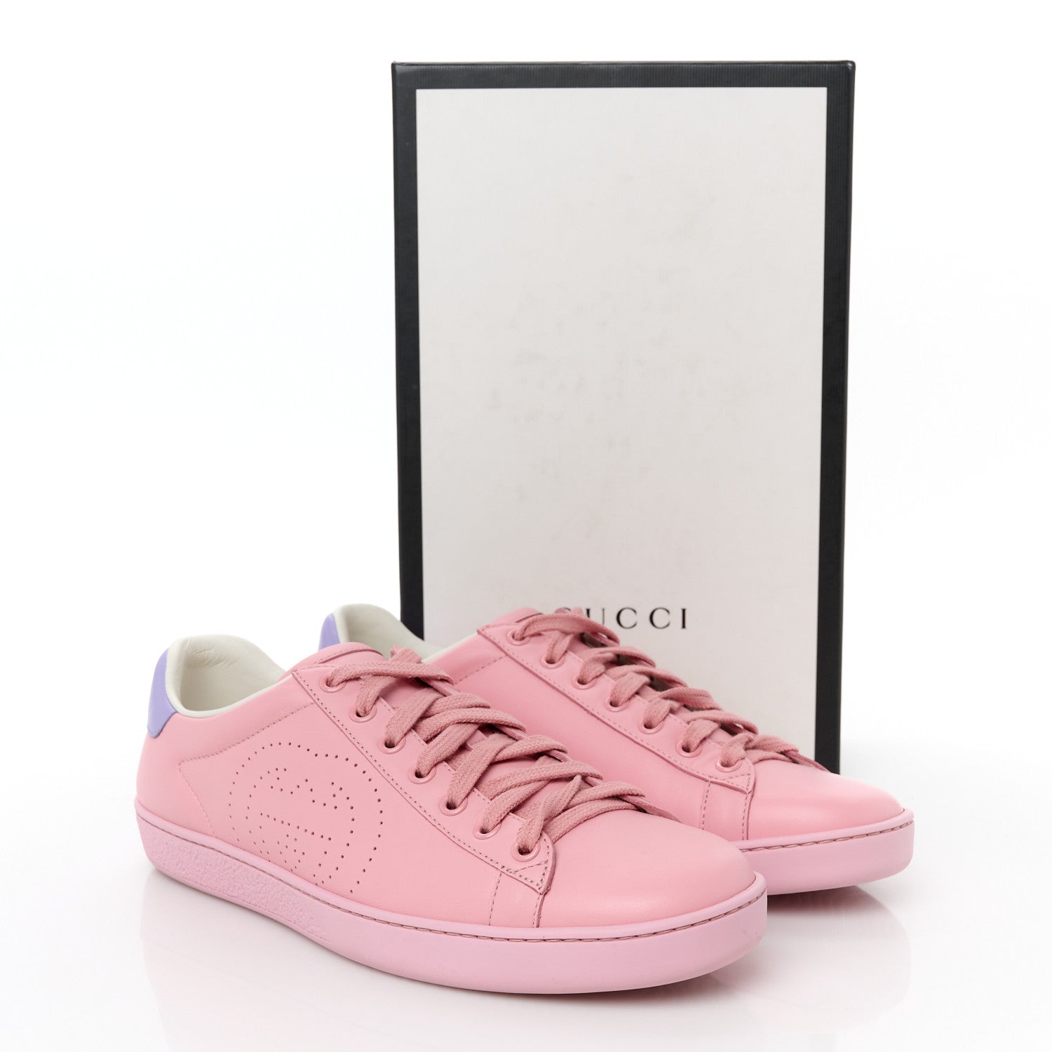 Gucci Miro Soft Calfskin Interlocking G Perforated Womens Ace Sneakers 39.5 Wild Rose Lapis 9 of 9