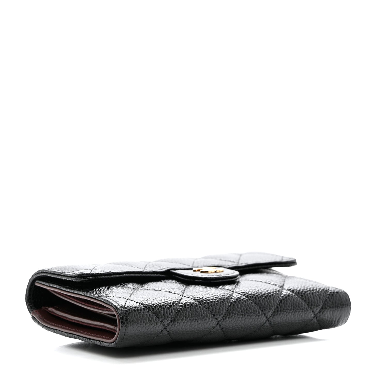 Caviar Quilted Medium Flap Wallet Black
