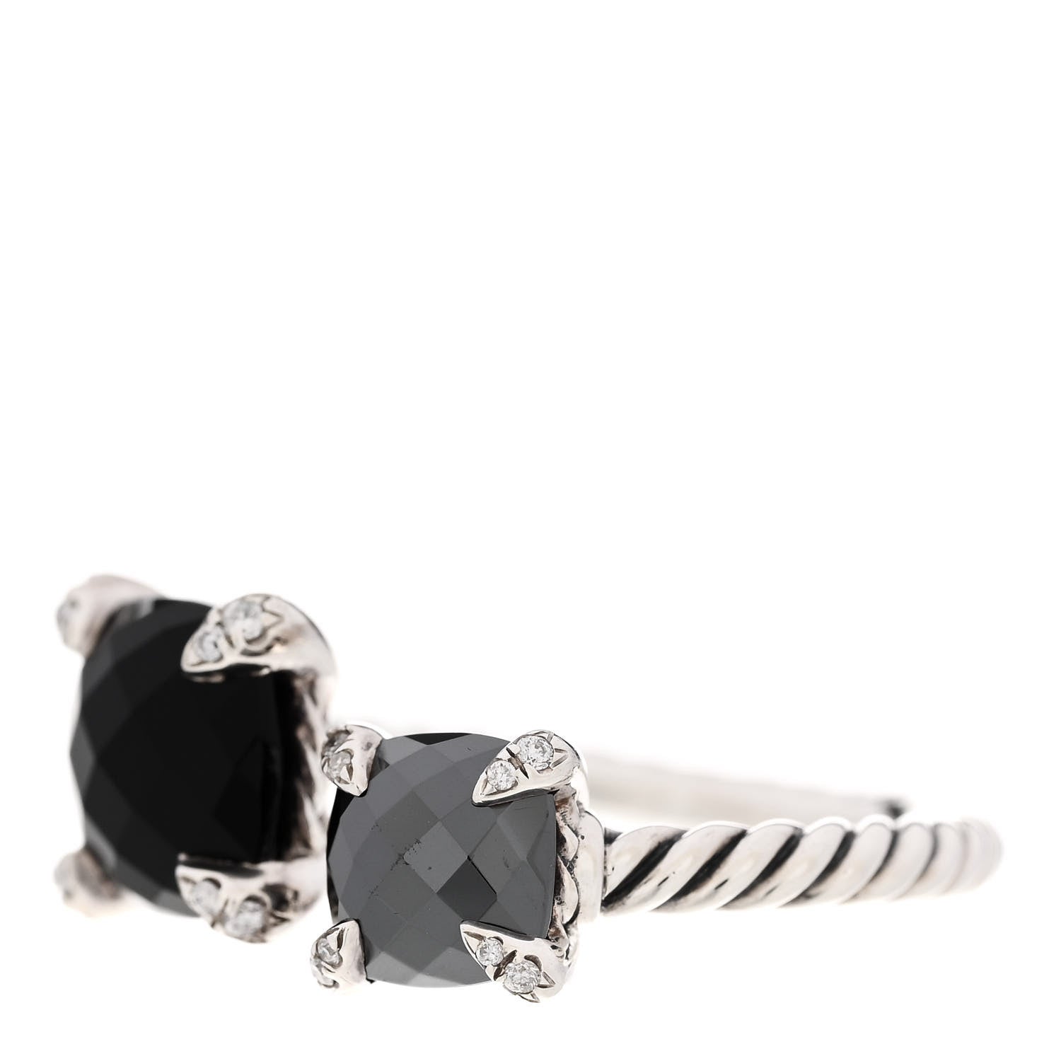 David Yurman Sterling Silver Diamond Black Onyx Hematine Chatelaine Bypass Ring 57 8 3 of 5
