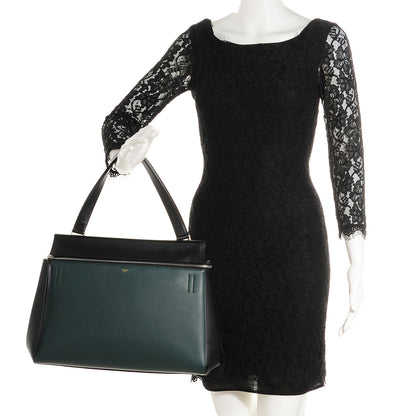Celine Grained Calfskin Large Bi-Color Edge Shoulder Bag Black Green 2 of 7