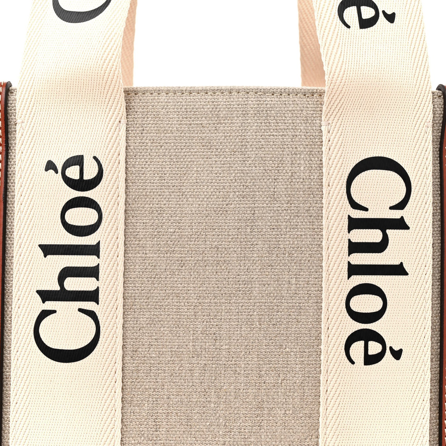 Linen Calfskin Medium Woody Ribbon Tote White Brown