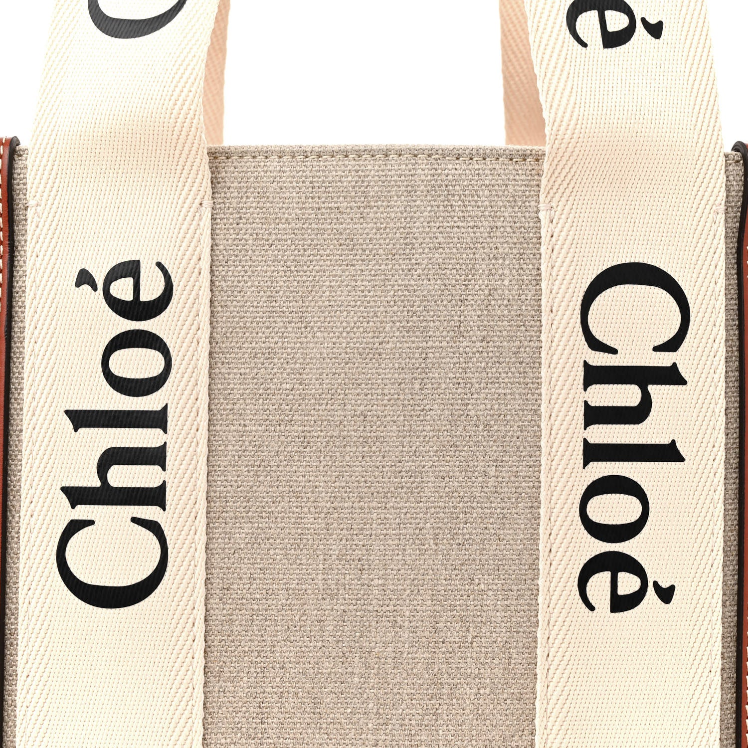 Chloe Linen Calfskin Medium Woody Ribbon Tote White Brown 8 of 13