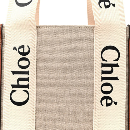 Chloe Linen Calfskin Medium Woody Ribbon Tote White Brown 8 of 13