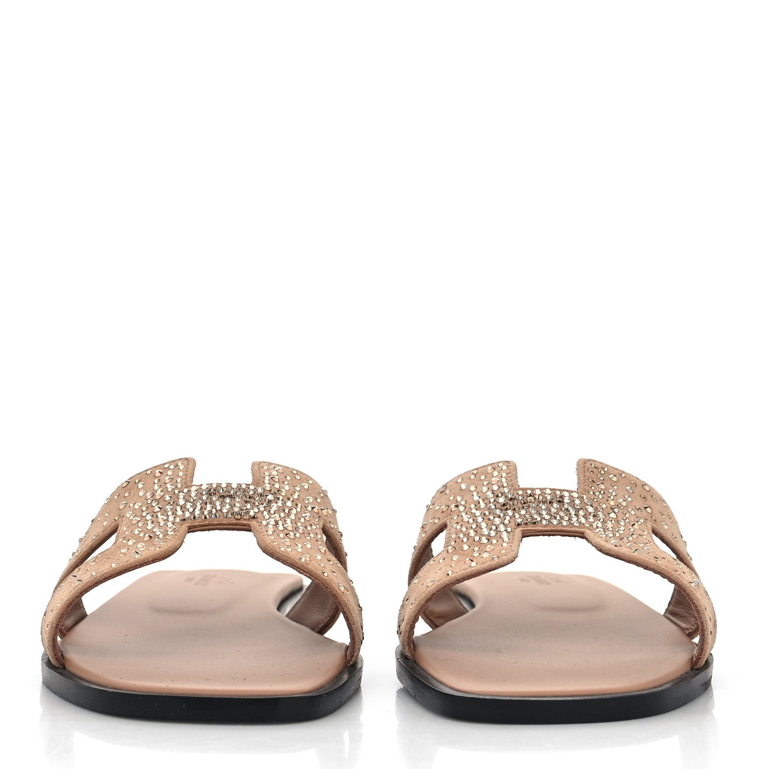 Hermes Suede Goatskin Rhinestone Oran Sandals 37.5 Rose Bois De Santal 2 of 8