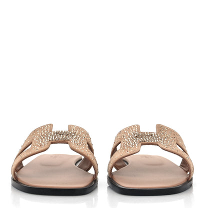 Hermes Suede Goatskin Rhinestone Oran Sandals 37.5 Rose Bois De Santal 2 of 8