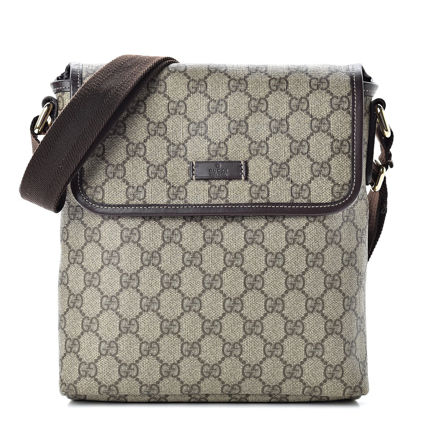 GG Supreme Monogram Selleria Calfskin Small Flap Messenger Bag Beige Ebony Cocoa Dark Chocolate