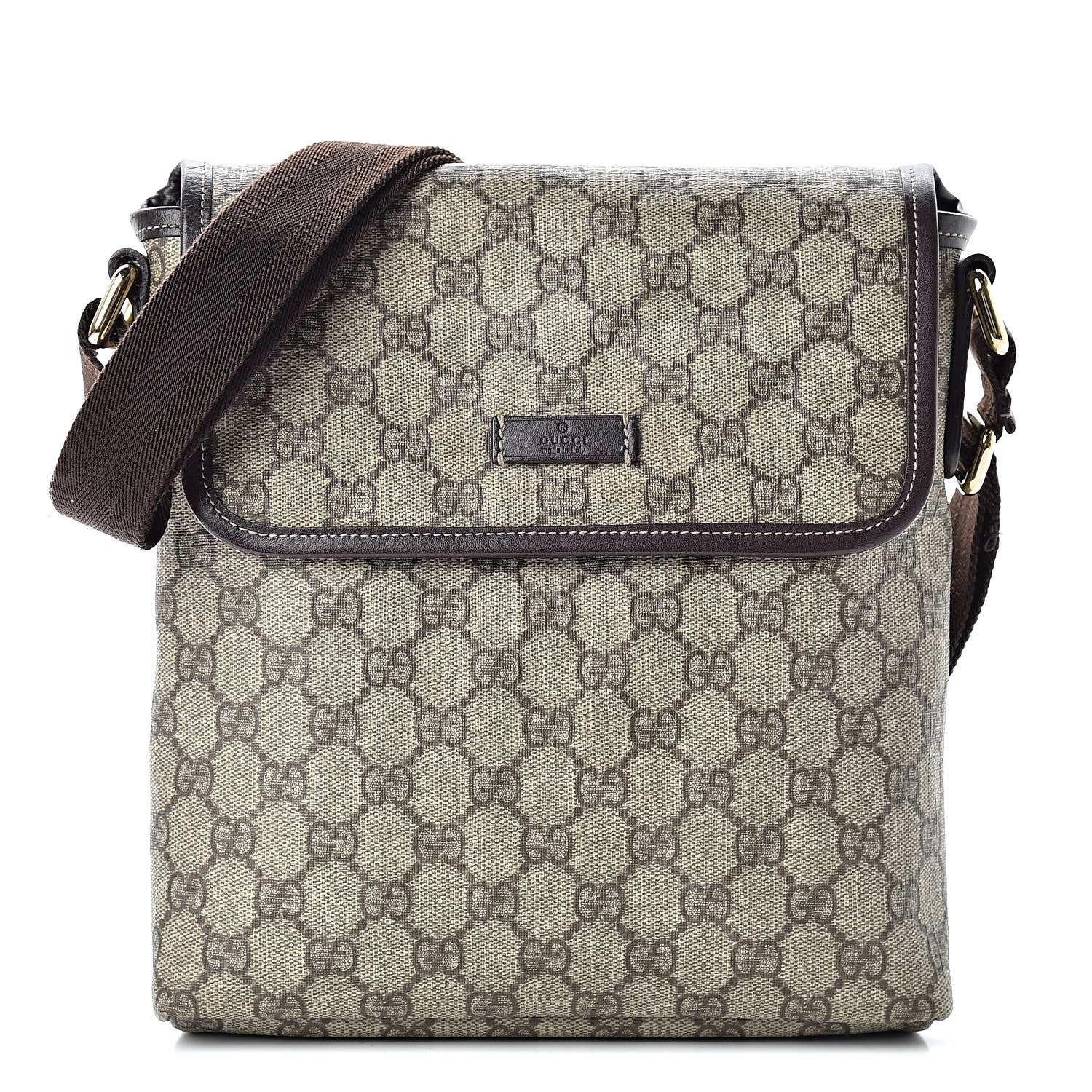Gucci GG Supreme Monogram Selleria Calfskin Small Flap Messenger Bag Beige Ebony Cocoa Dark Chocolate 1 of 11