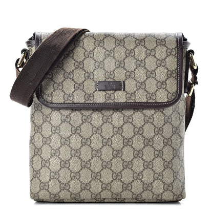 Gucci GG Supreme Monogram Selleria Calfskin Small Flap Messenger Bag Beige Ebony Cocoa Dark Chocolate 1 of 11