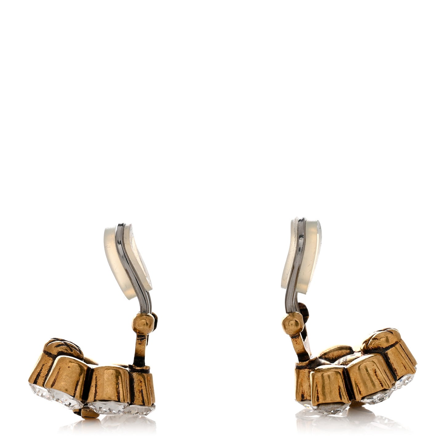 Metal Crystal Double G Clip On Earrings Aged Gold