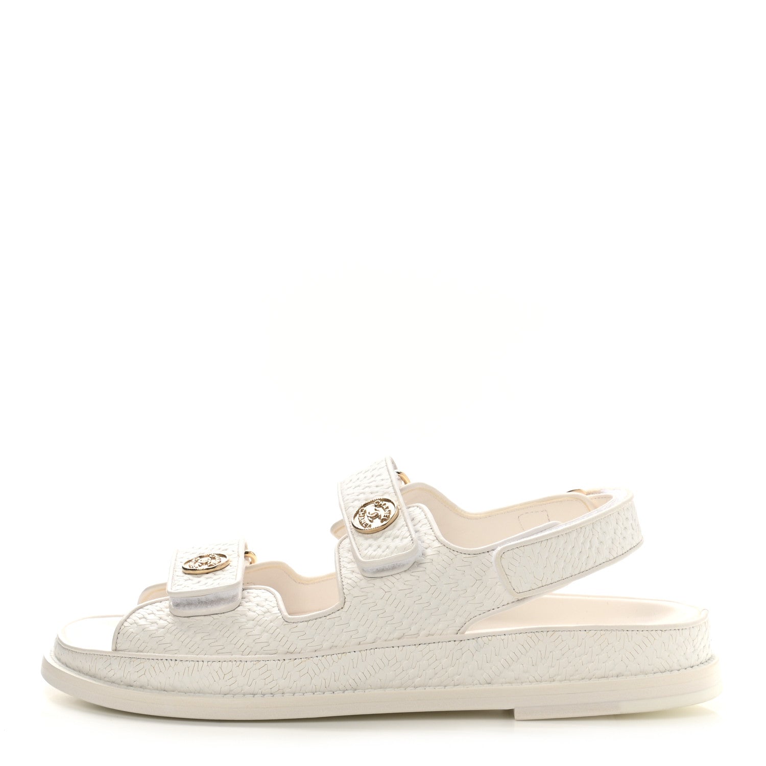 Chanel Calfskin Printed Velcro Dad Sandals 39 White 1 of 10