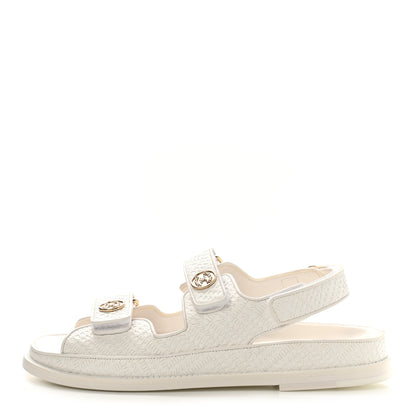 Chanel Calfskin Printed Velcro Dad Sandals 39 White 1 of 10