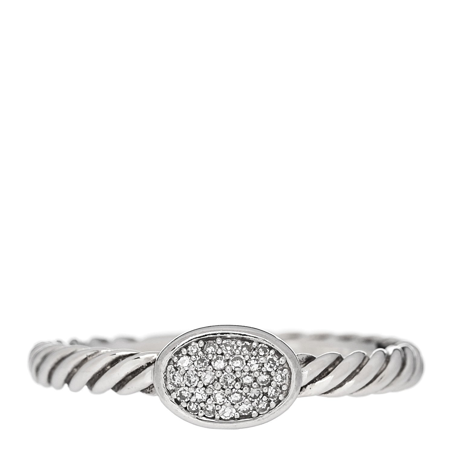 David Yurman Sterling Silver Diamond Pave Cable Classics Oval Ring 54 7 1 of 6