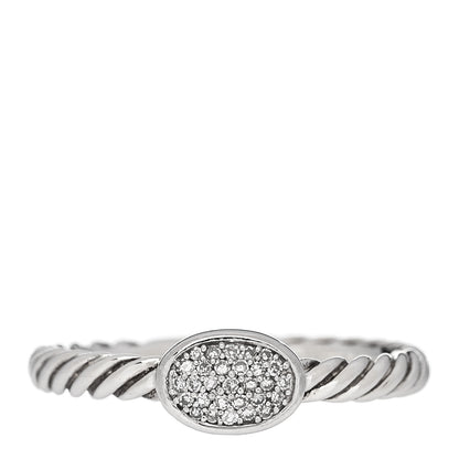 David Yurman Sterling Silver Diamond Pave Cable Classics Oval Ring 54 7 1 of 6