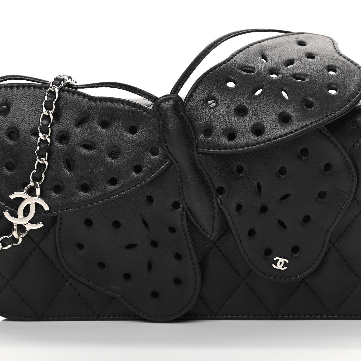 Chanel Lambskin Quilted Butterfly Clutch With Chain Black 8 of 14