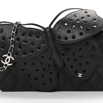 Chanel Lambskin Quilted Butterfly Clutch With Chain Black 8 of 14