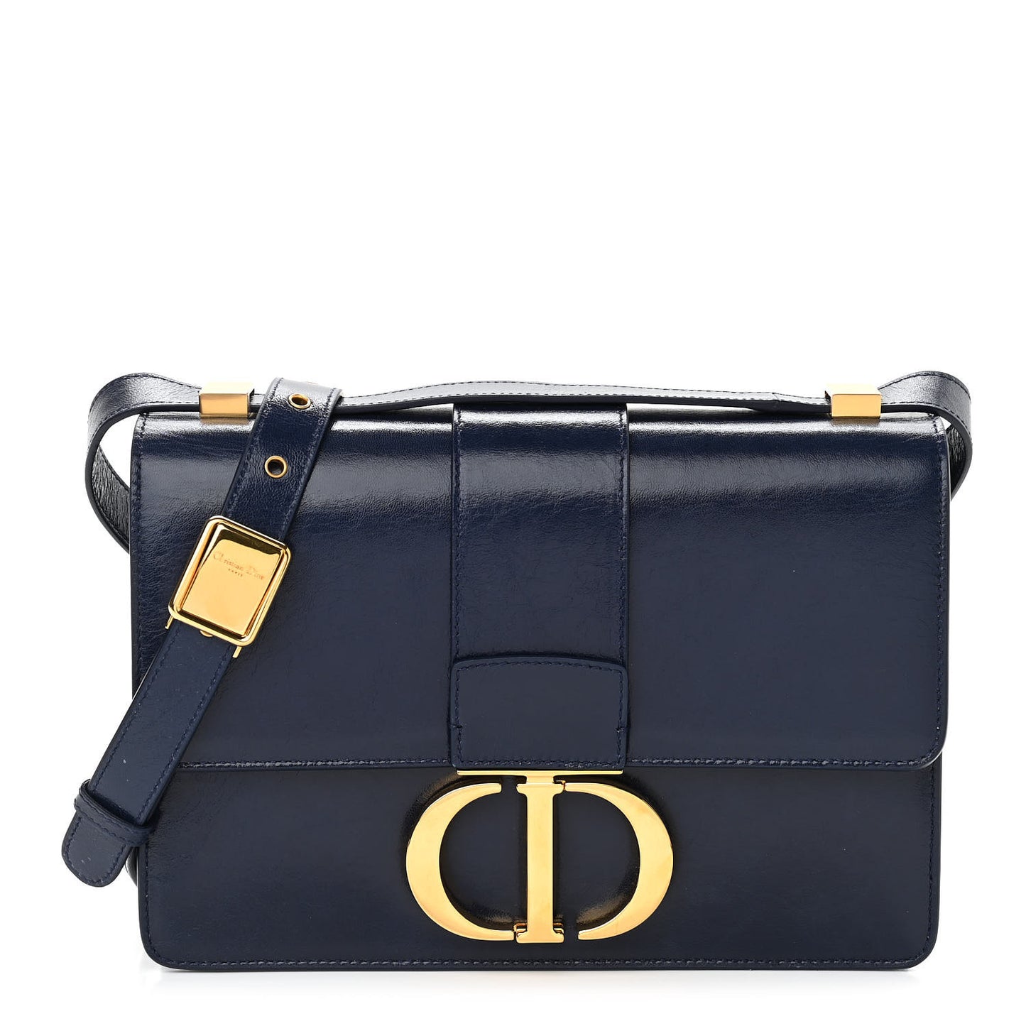 Shiny Crinkled Lambskin 30 Montaigne Flap Bag Indigo