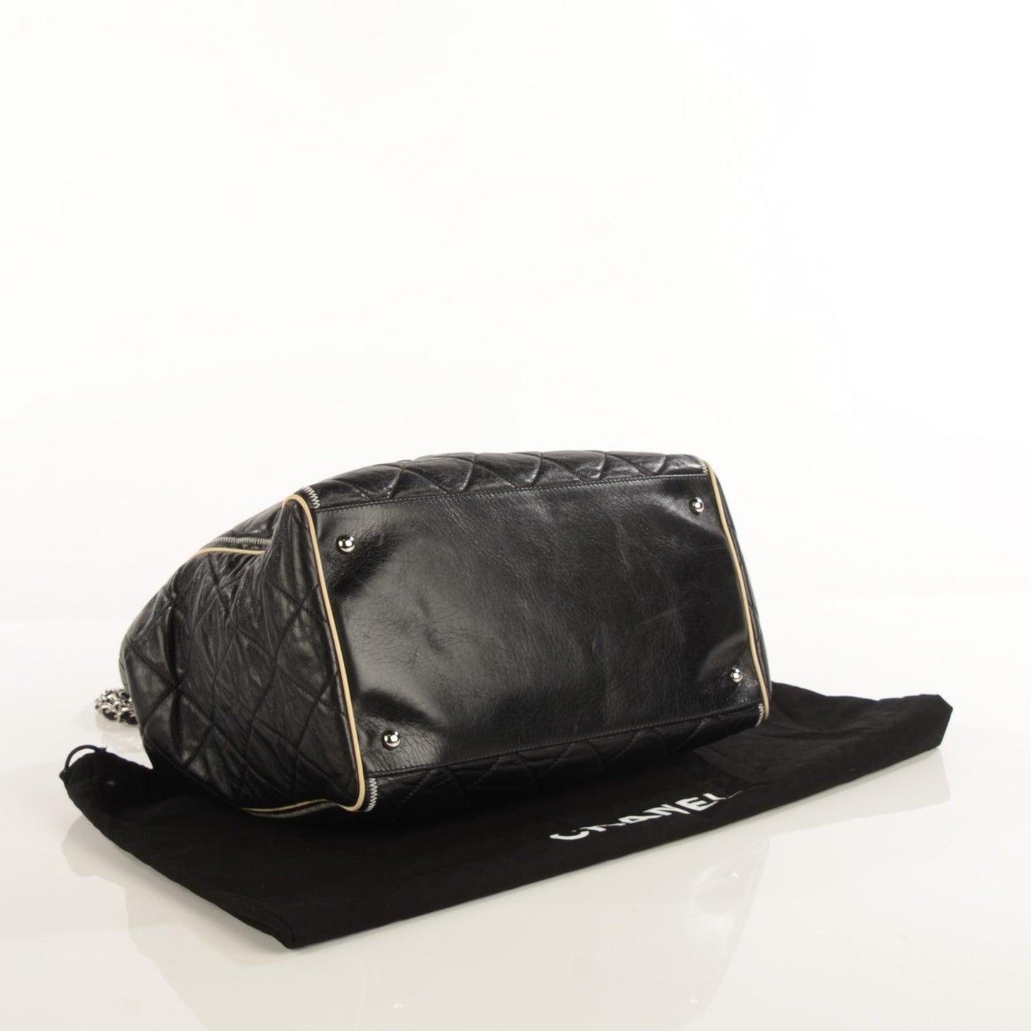 Lambskin Large North South Accordion Tote Black