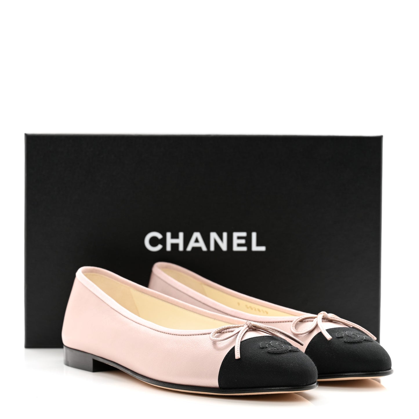 Lambskin Grosgrain Cap Toe CC Ballerina Flats 38.5 Pink Black