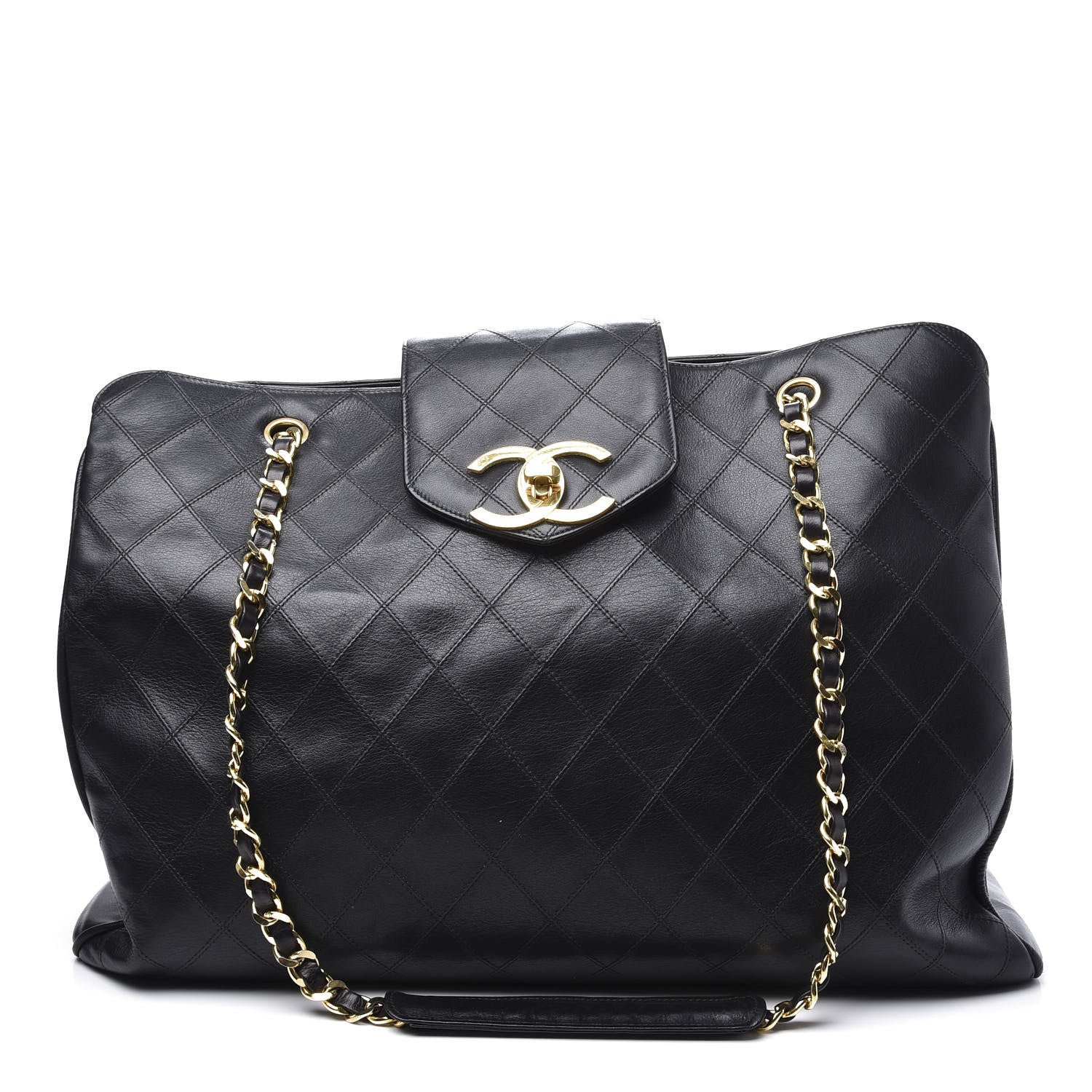 Chanel Calfskin Stitched XL Weekender Black 1 of 10