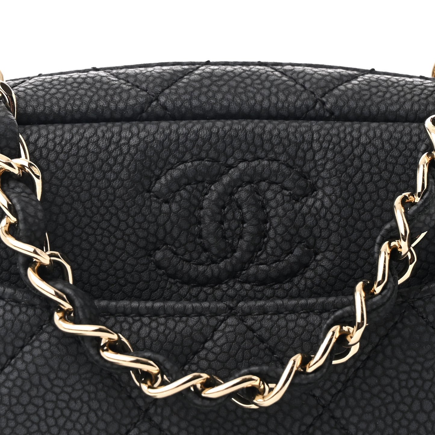 Iridescent Caviar Quilted Mini Coco Tassel Camera Case Black