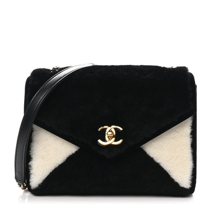 Chanel Shearling Checkered Flap Bag Black White 1 of 11