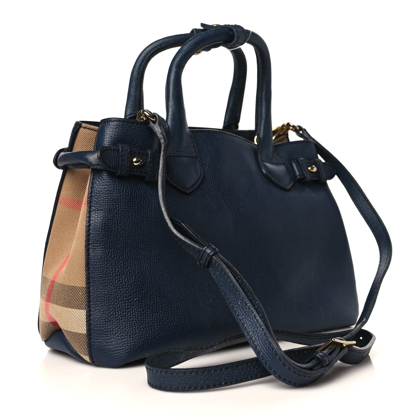 Calfskin House Check Small Banner Tote Midnight Blue