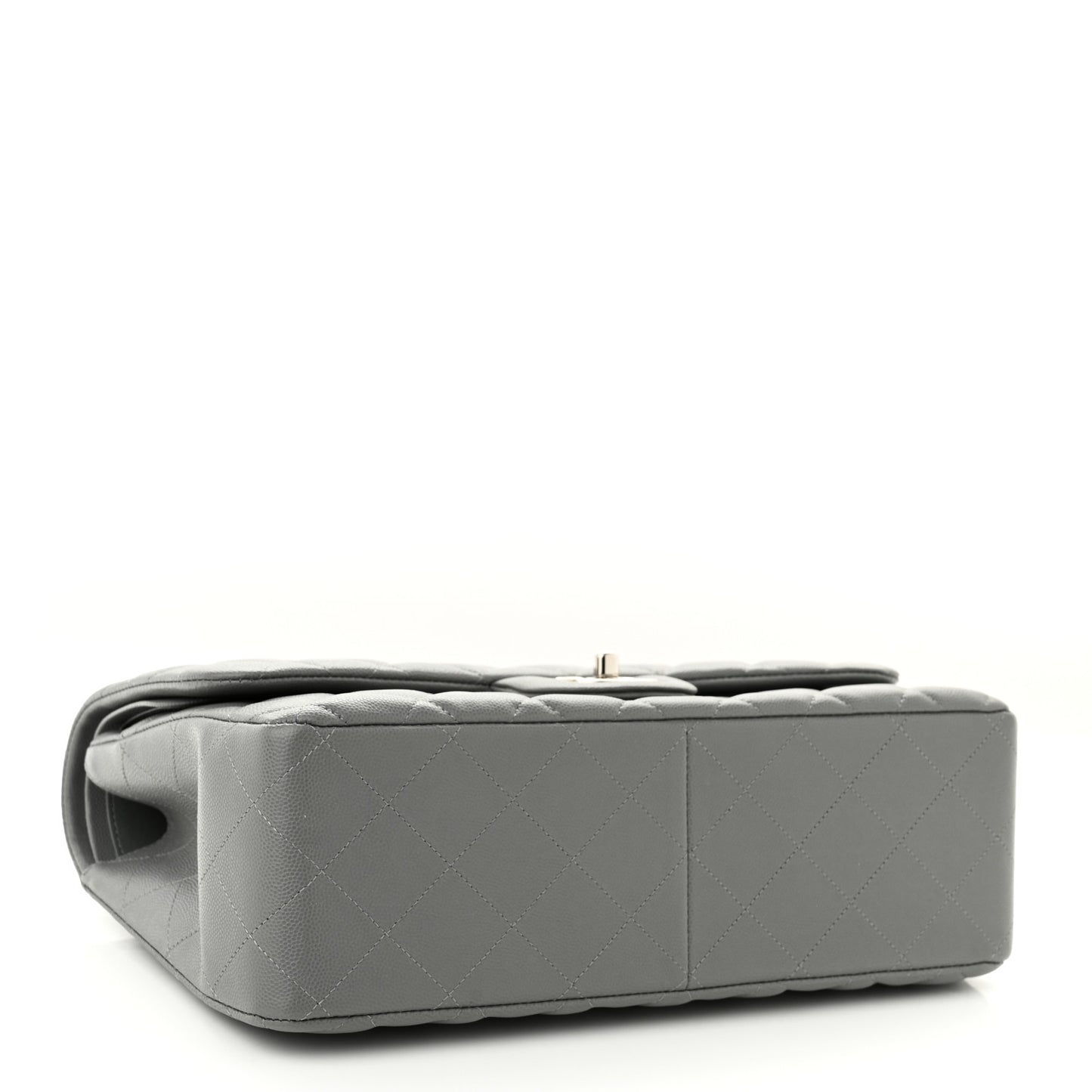 Caviar Quilted Jumbo Double Flap Grey