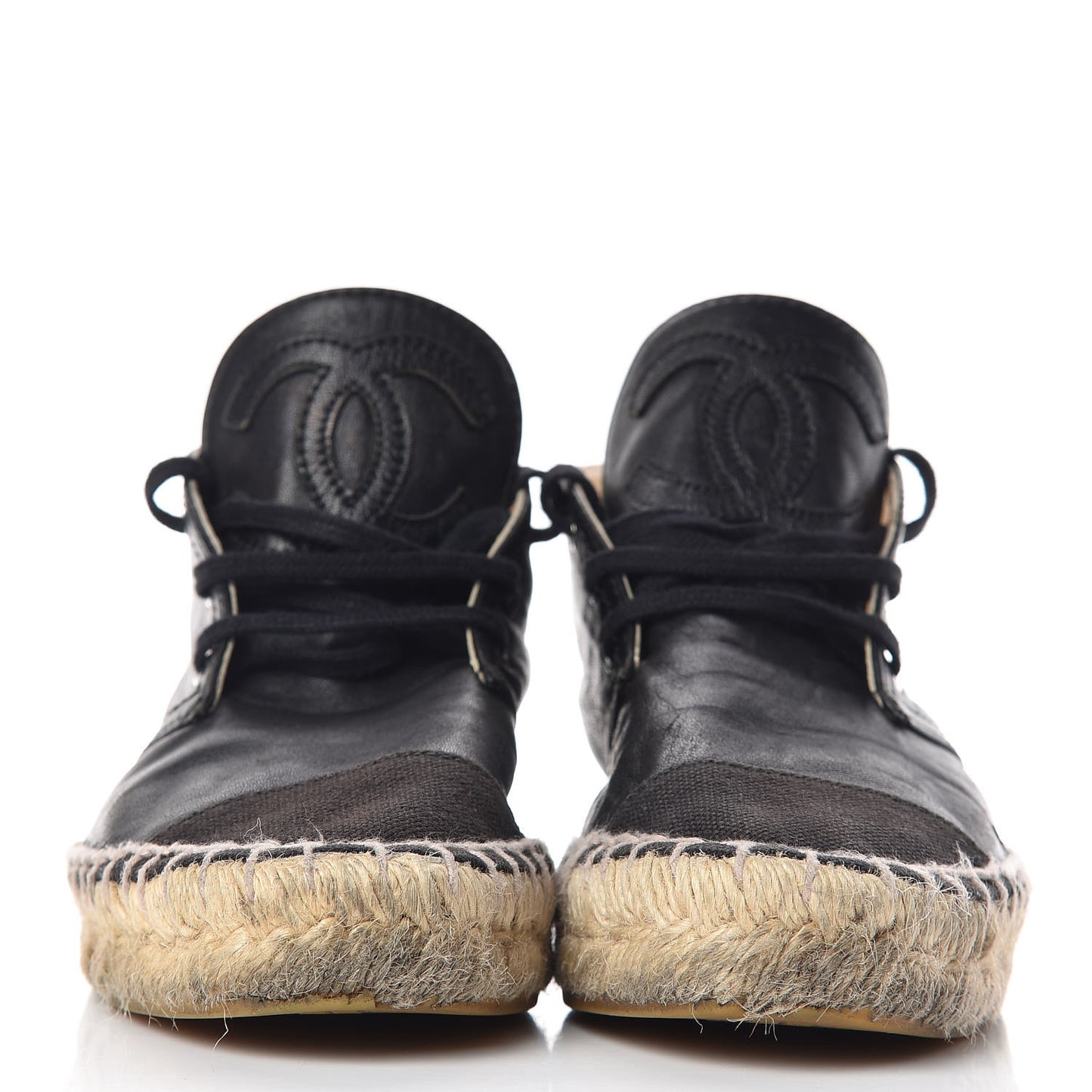 Lambskin Canvas Cap Toe Lace Up Espadrilles 35 Black