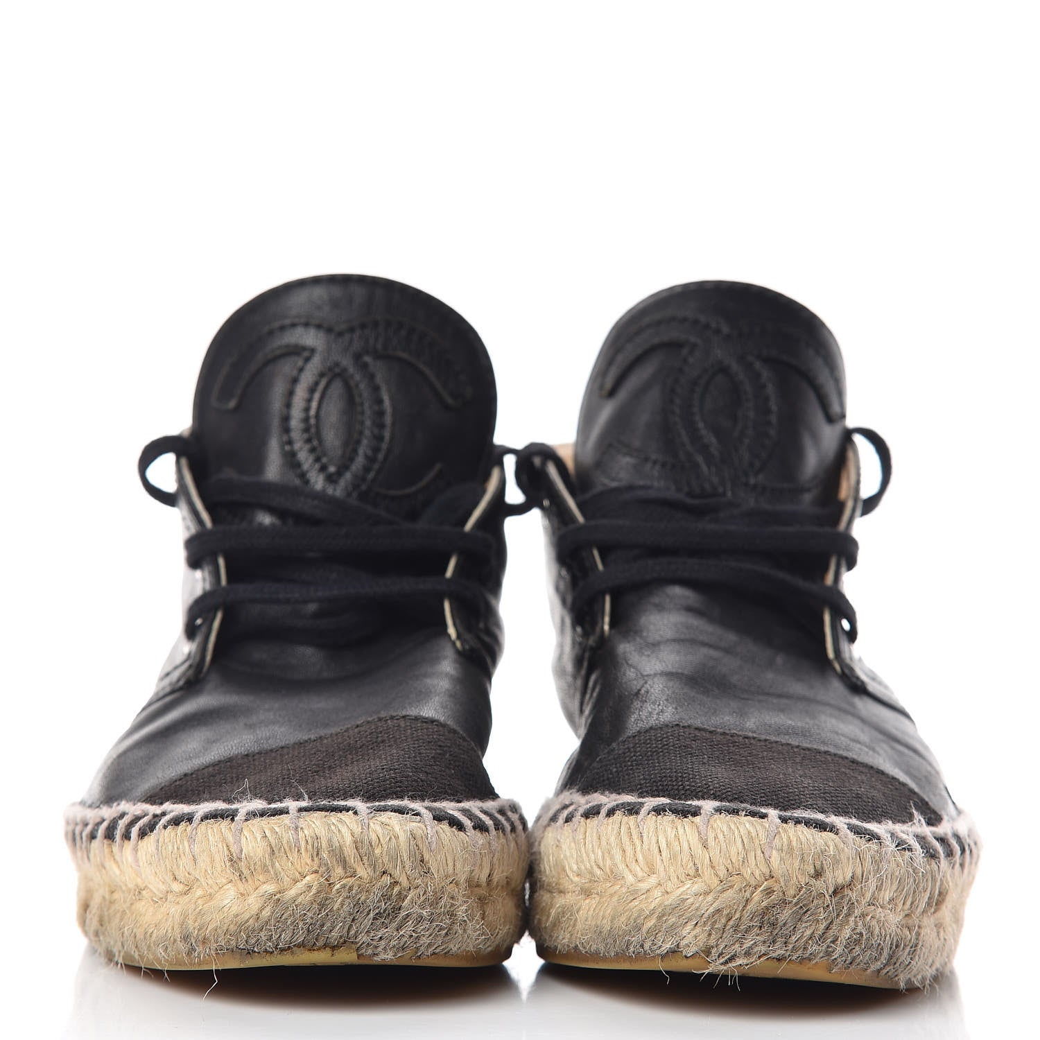 Chanel Lambskin Canvas Cap Toe Lace Up Espadrilles 35 Black 2 of 20