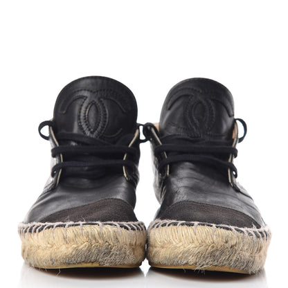 Chanel Lambskin Canvas Cap Toe Lace Up Espadrilles 35 Black 2 of 20