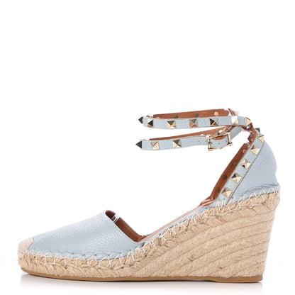 Valentino Garavani Grained Calfskin Rockstud Ankle Wrap Espadrille 15/85mm Wedges 40 Sky Sorbet 1 of 9