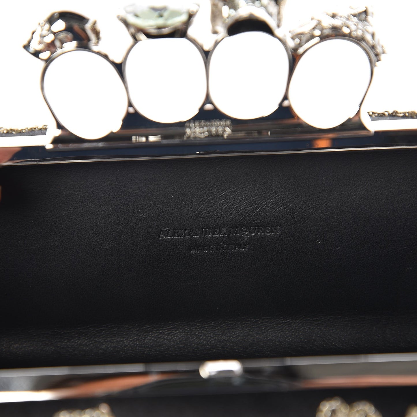 Silk Chain Skull Knuckle Box Clutch Black
