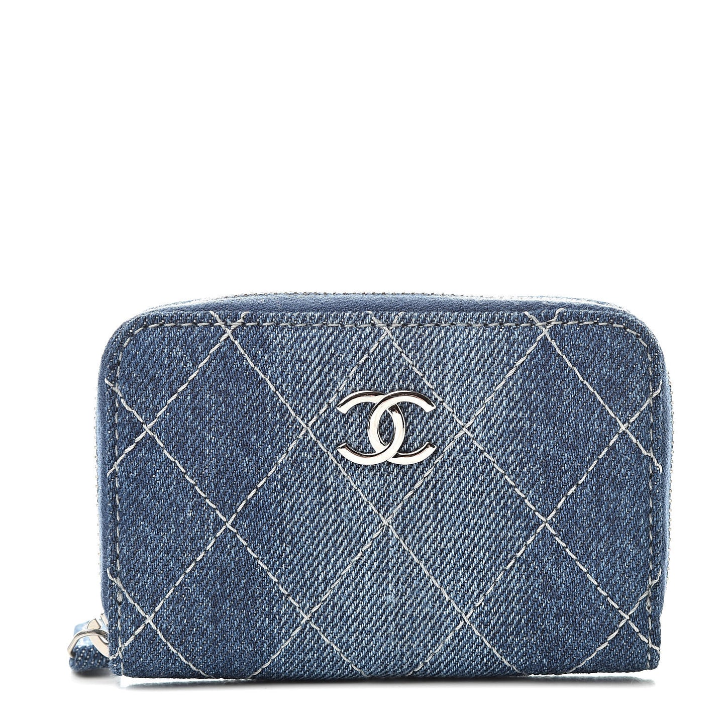 Denim Quilted Zip Coin Purse Blue