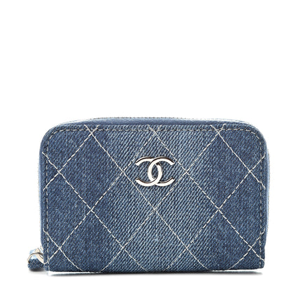 Chanel Denim Quilted Zip Coin Purse Blue 1 of 8
