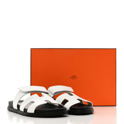 Hermes Calfskin Womens Chypre Sandals 37 White 9 of 9
