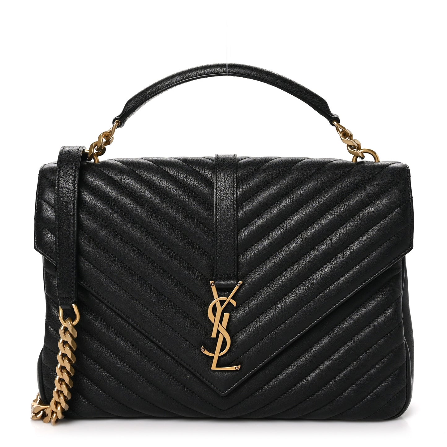 Sheepskin Matelasse Chevron Monogram Large College Satchel Black
