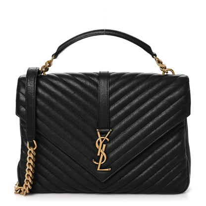 Saint Laurent Sheepskin Matelasse Chevron Monogram Large College Satchel Black 1 of 11