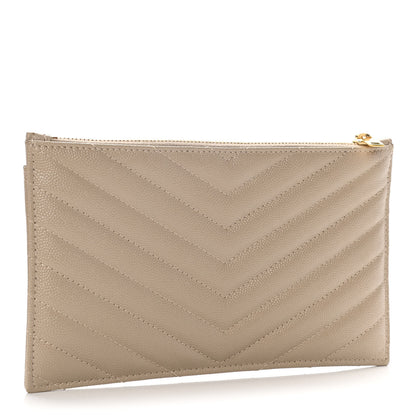 Saint Laurent Grain De Poudre Chevron Monogram Bill Pouch Dark Beige 3 of 9