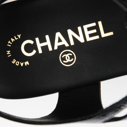 Chanel Crumpled Calfskin Enamel CC Camellia Thong Sandals 41 Black 5 of 7