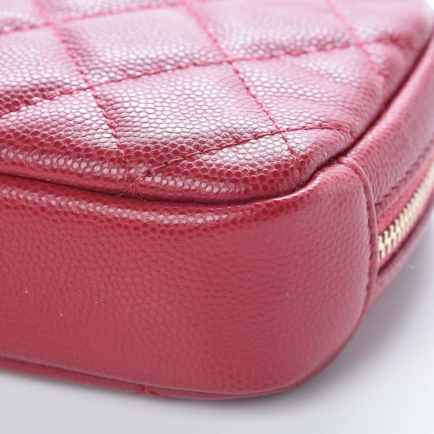 Caviar Quilted Small Curvy Pouch Cosmetic Case Dark Pink