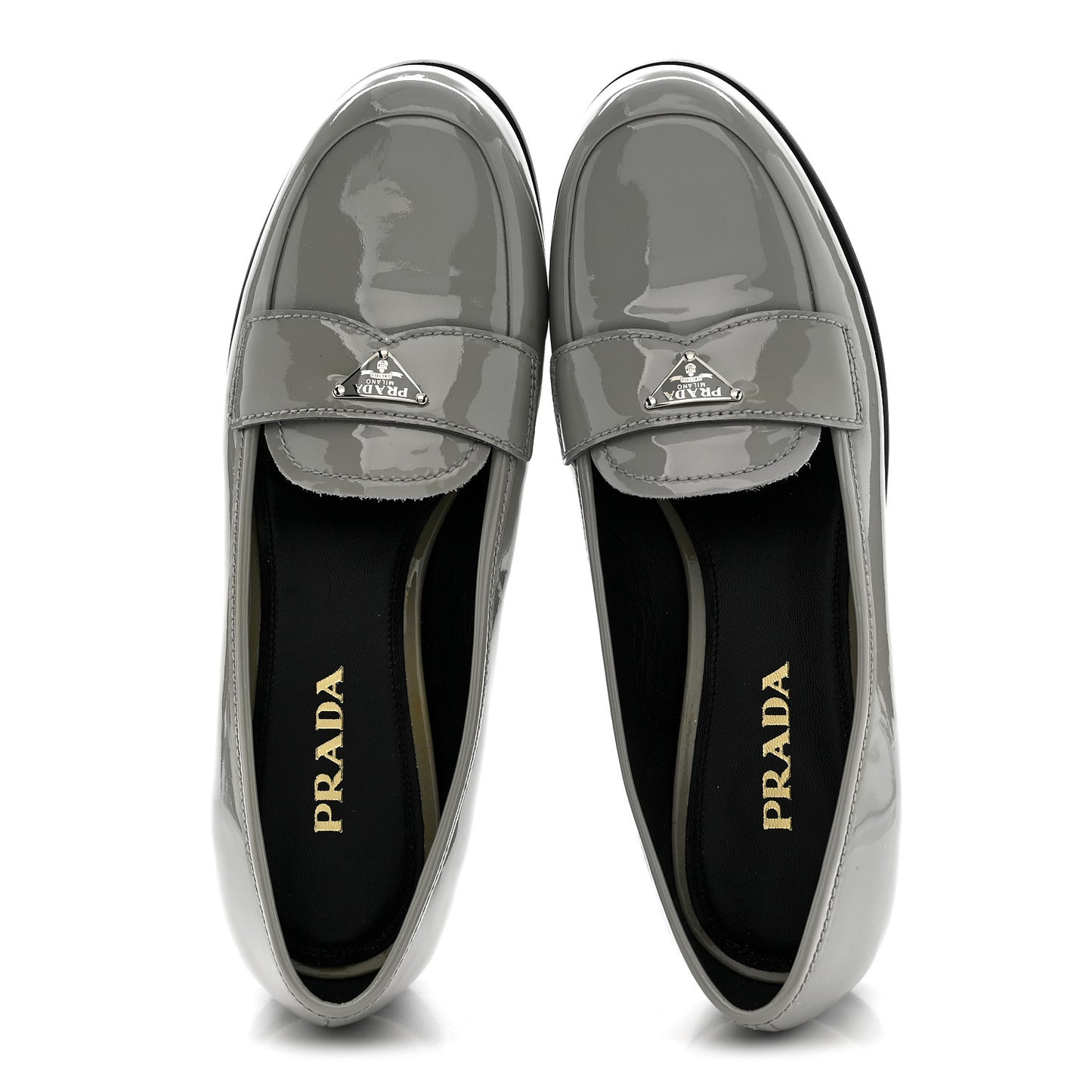 Vernice Metal Triangle Logo 25mm Loafers 38 Granito