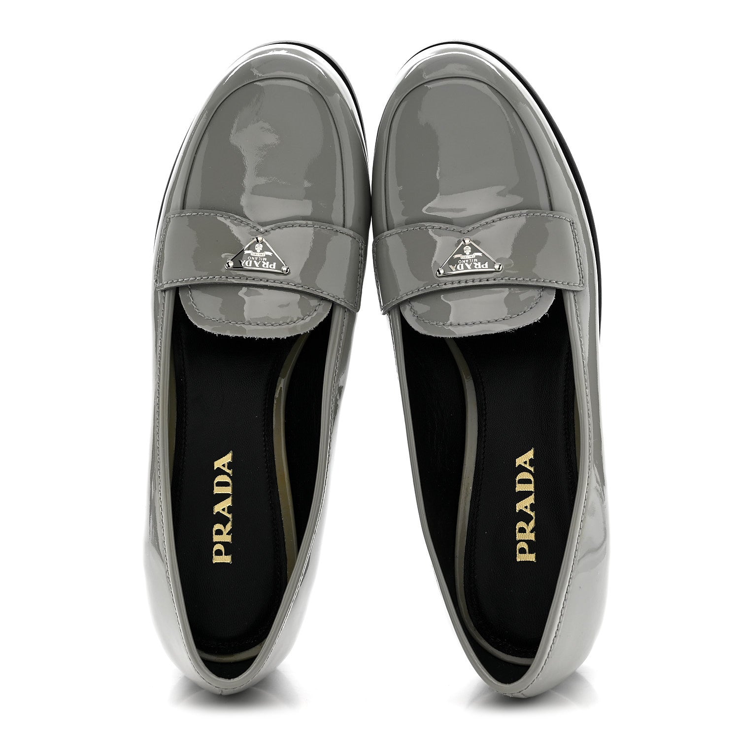 Prada Vernice Metal Triangle Logo 25mm Loafers 38 Granito 2 of 9