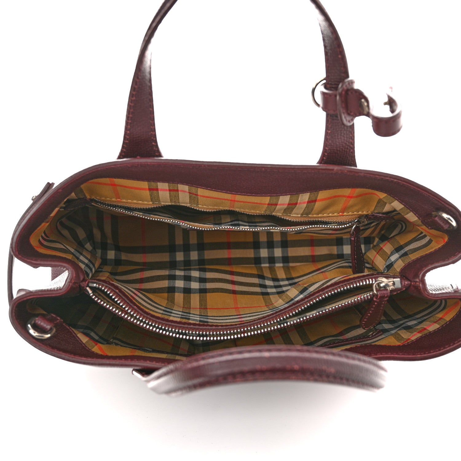 Burberry Grainy Calfskin House Check Medium Banner Tote Mahogany Red 5 of 13