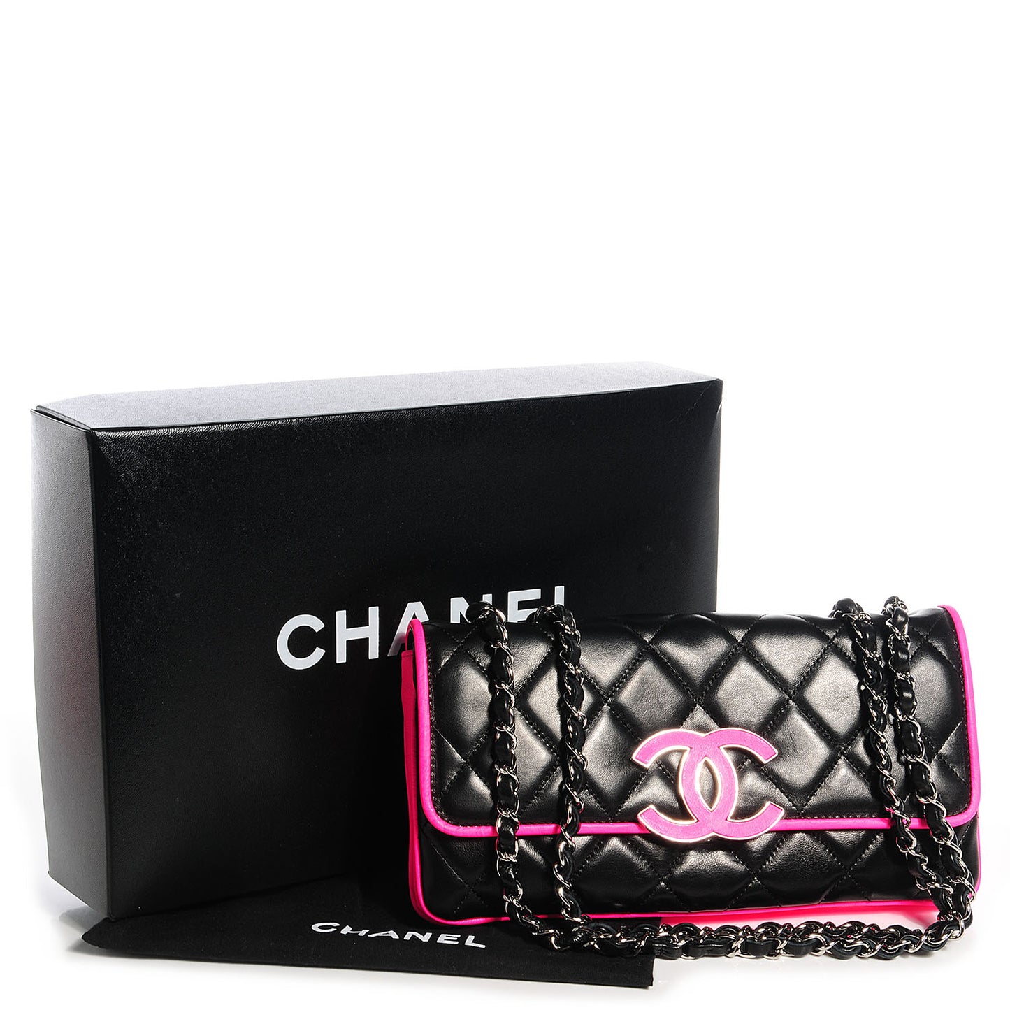 Lambskin Quilted Bi-Color Flap Black Pink