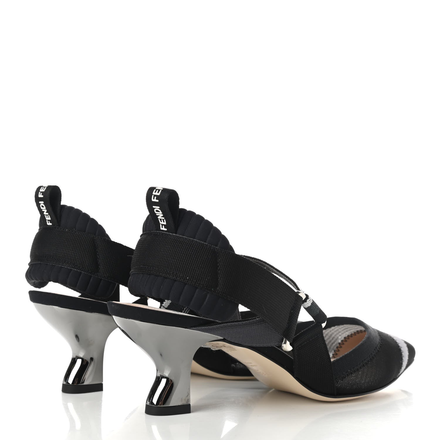 Fendi Technical Mesh Colibri 55mm Slingback Pumps 38 Black Asfalto 4 of 8