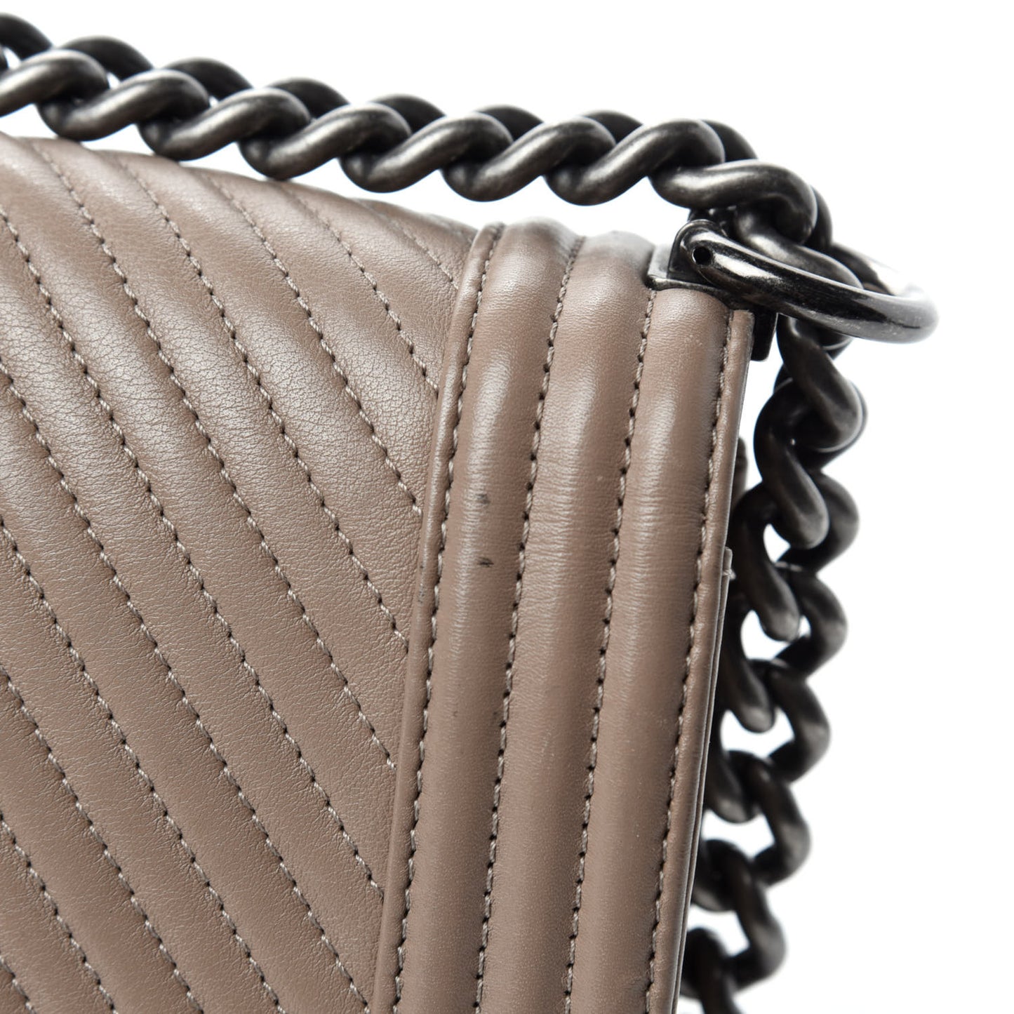 Calfskin Chevron Quilted Medium Boy Flap Taupe